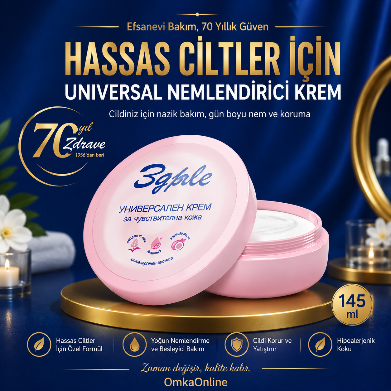 Zdrave Hassas Ciltler İçin Universal Nemlendirici Krem 145 ml | Hassas Ciltlere Özel Günlük Bakım Kremi