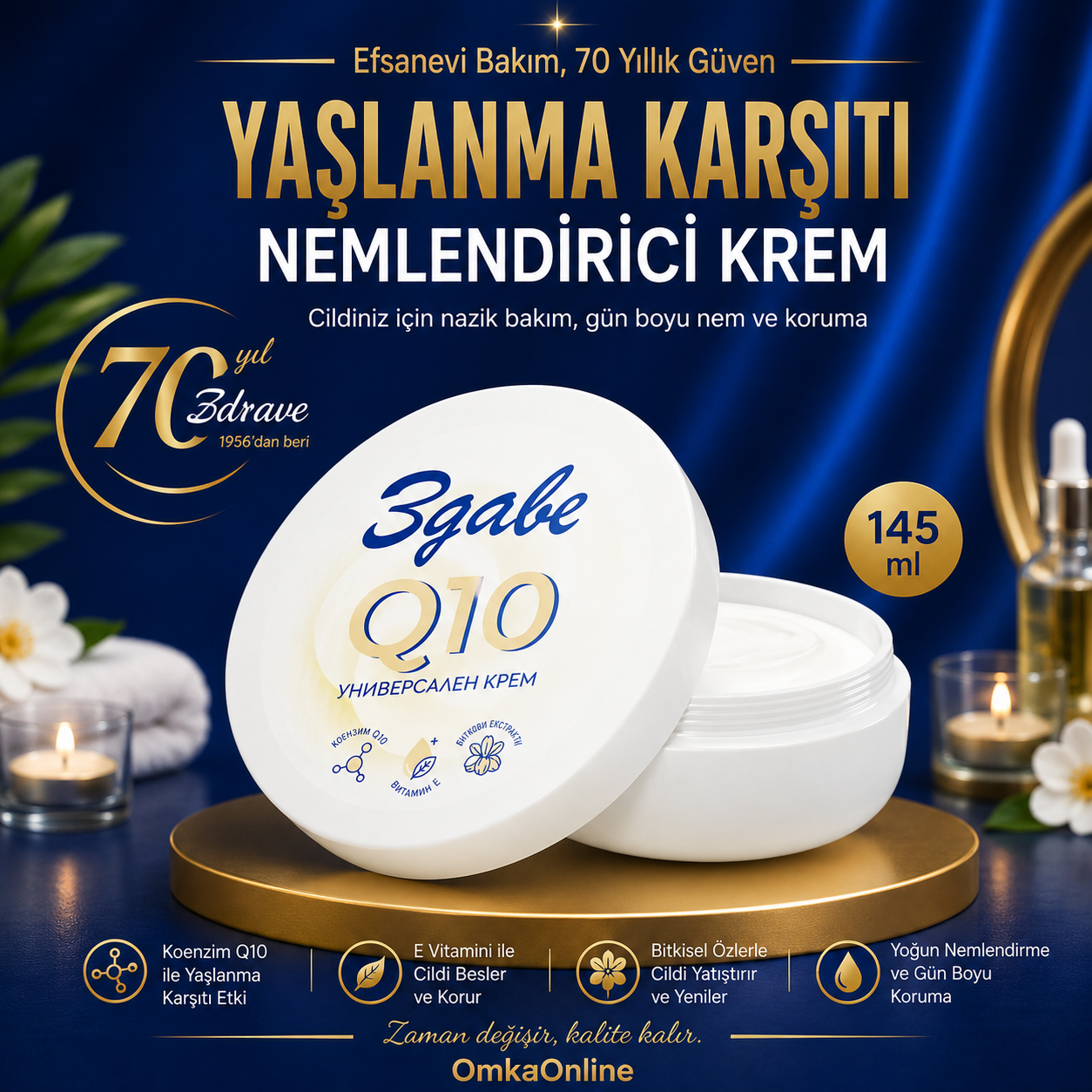 Zdrave Q10 Yaşlanma Karşıtı Nemlendirici Krem 145 ml | Koenzim Q10 İçeren Günlük Cilt Bakım Kremi